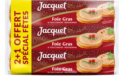 Lotx2 toasts ronds foie gras 750 g spécial fêtes jacquet +1 offert front packaging