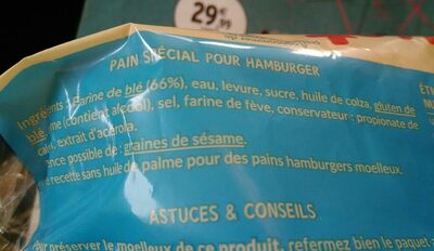 Rigolo Burger ingredients label