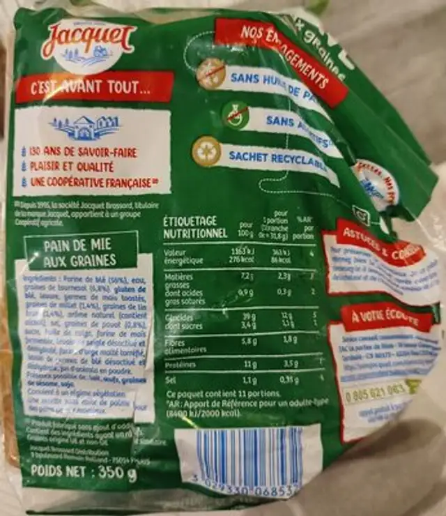 Pave aux graines ingredients label