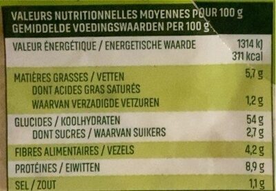 6 Tortilla nature nutrition facts table