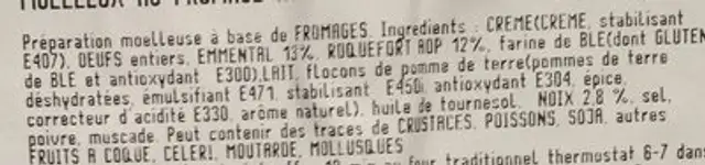 Moelleux au Fromage Roquefort AOP et Noix ingredients label