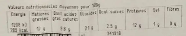 Moelleux au Fromage Roquefort AOP et Noix nutrition facts table