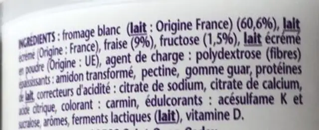 Taillefine recette au fromage blanc fraise 120 g x 4 ingredients label