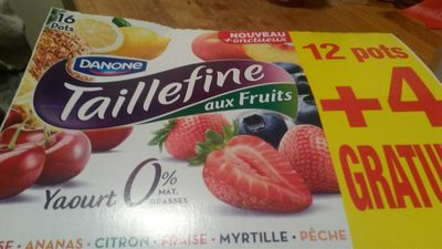 Yaourts 0% Cerise Ananas Citron Fraise Myrtille Pêche (12 pots + 4 gratuits) front packaging