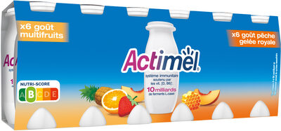 Actimel aro goût multifruits et pêche-gelee royale 100 g x 12 front packaging