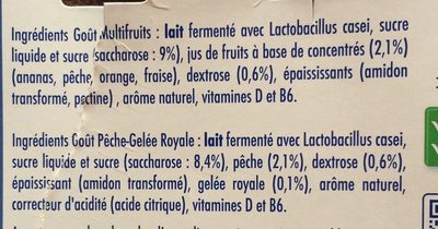 Actimel aro goût multifruits et pêche-gelee royale 100 g x 12 ingredients label