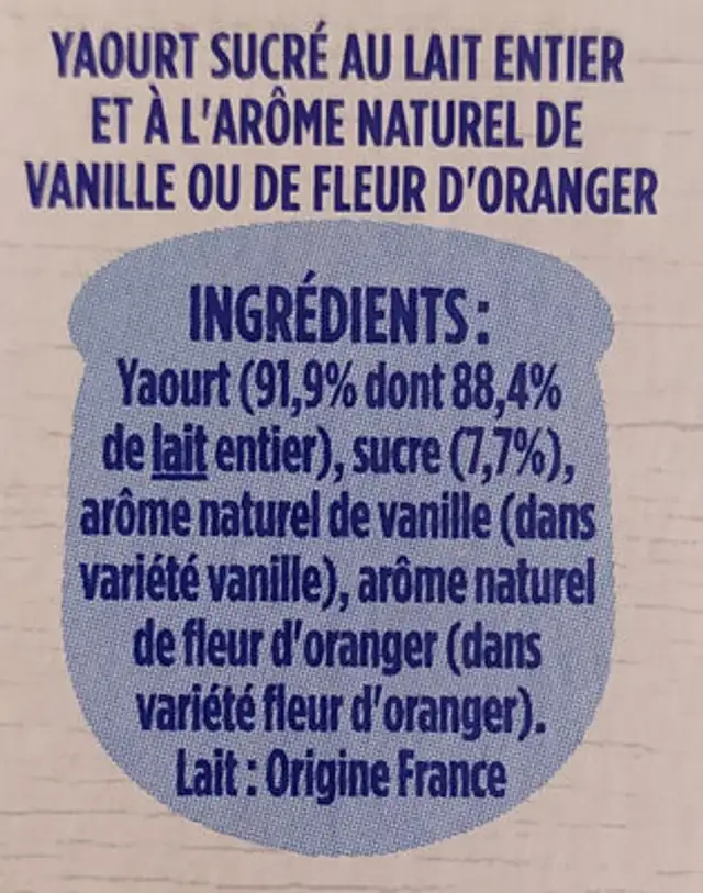 Danone 1919 x8 aromatisé vanille/fleur ďoranger ingredients label