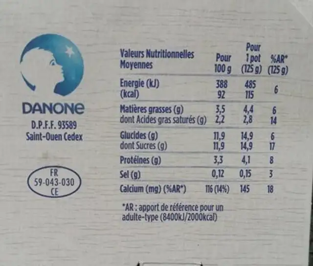 Danone 1919 x8 aromatisé vanille/fleur ďoranger nutrition facts table