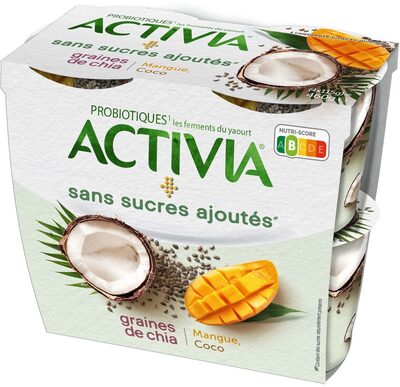 Activia sans sucre ajoute mangue coco chia 115 g x 4