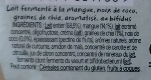 Activia sans sucre ajoute mangue coco chia 115 g x 4 ingredients label