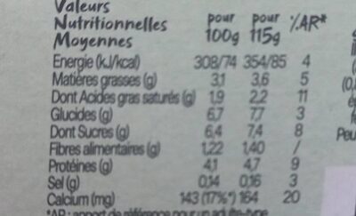 Activia poire figue et graine de chia nutrition facts table