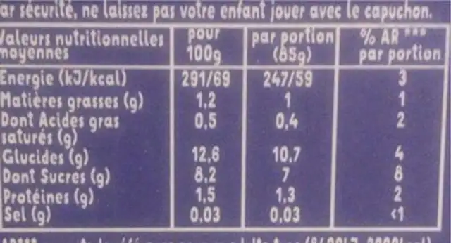 Danonino pouch bio ambiant myrtille 85 g x 6 nutrition facts table