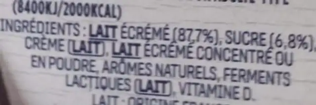 Yaourts saveurs coco, vanille, framboise, citron ingredients label