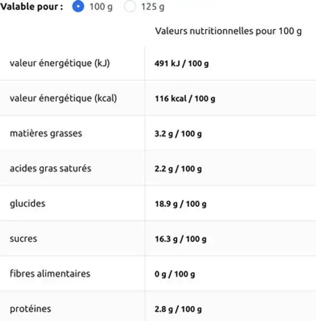 Danette double saveur nutrition facts table