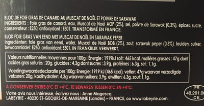 Aperitif bloc de Foie Gras de Canard ingredients label