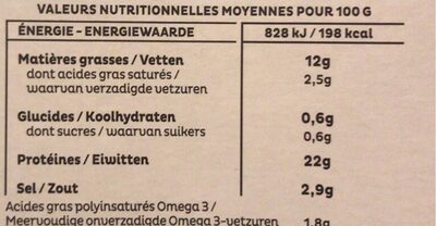 Saumon fume degustation nutrition facts table