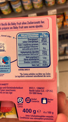 Baby Fruit pomme banane fraise nutrition facts table