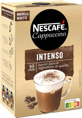 NESCAFE Cappuccino Intenso, Café soluble, Boîte de 10 sticks (12,5g chacun)