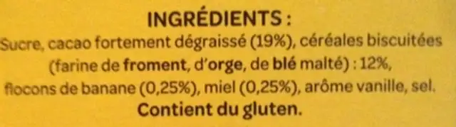 Banania original ingredients label