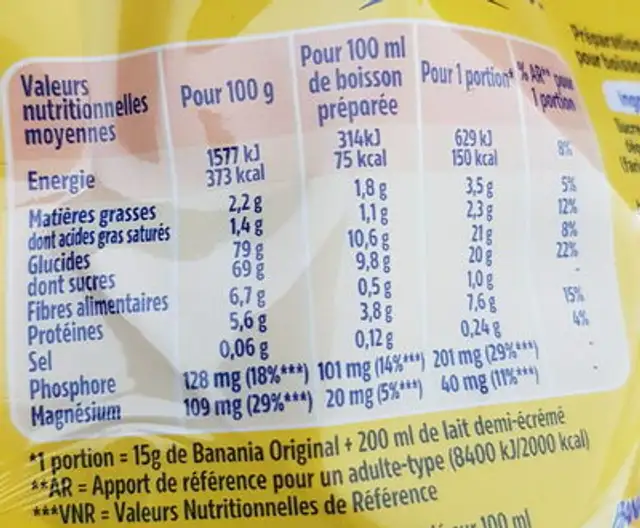 Banania original cacao céréales touche de miel nutrition facts table