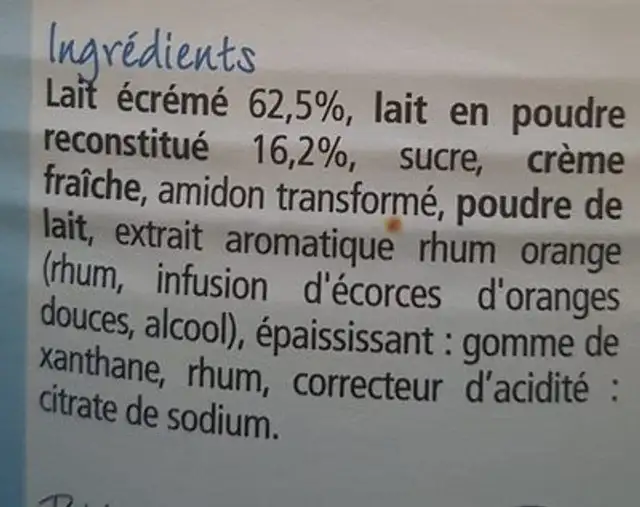 Crème dessert Créole ingredients label