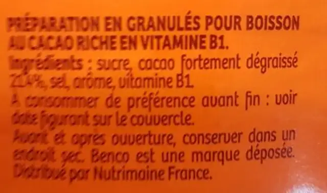 Benco ingredients label
