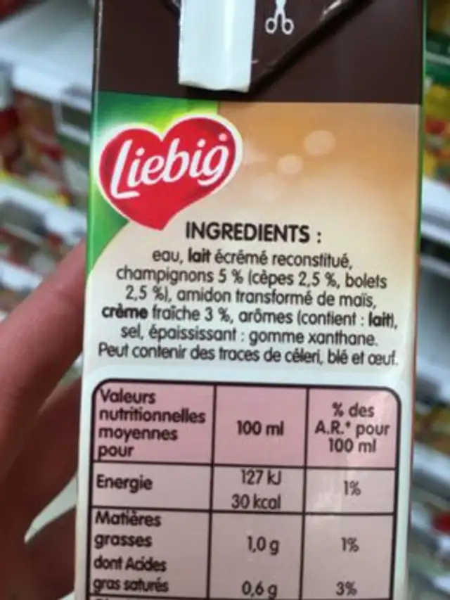 Cèpes et bolets à la crème fraîche ingredients label