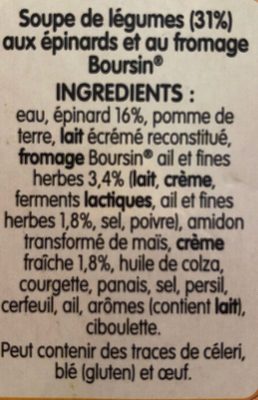délice d'épinards et boursin ingredients label