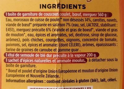 Couscous royal ingredients label