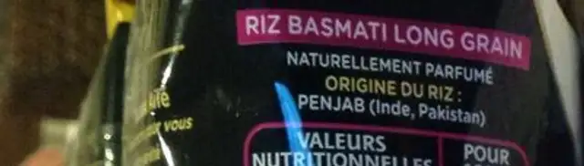 Le Basmati du Penjab ingredients label
