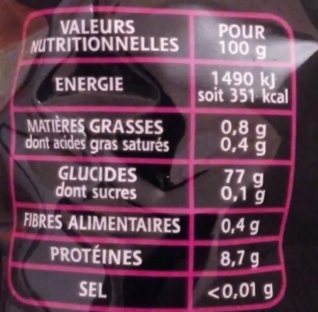 Le Basmati du Penjab nutrition facts table