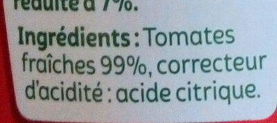 Tomacouli Nature ingredients label