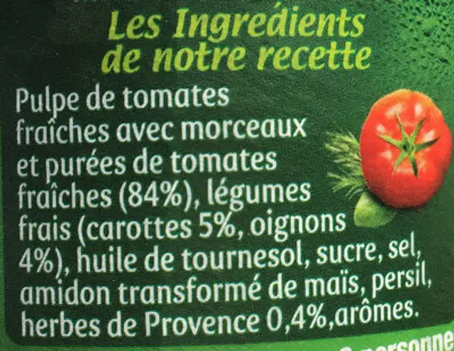 Panzani - spf - sauce provençale ingredients label