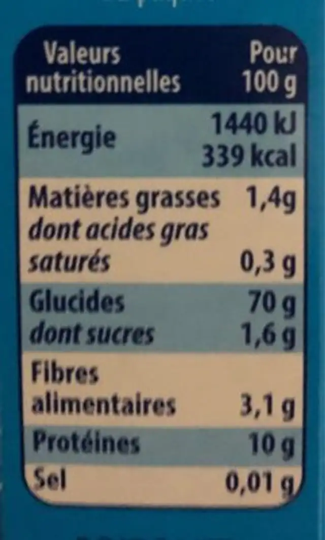 Couscous moyen Bio nutrition facts table
