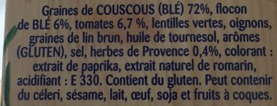 Céréales à la provençale ingredients label