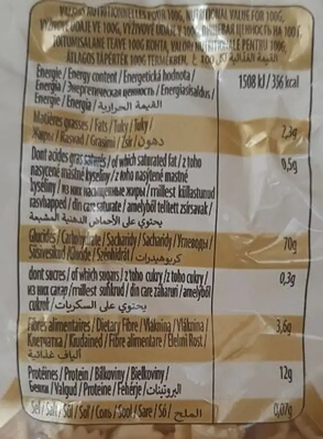 Panzani Colrette with fresh eggs nutrition facts table