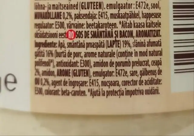 Carbonara ingredients label