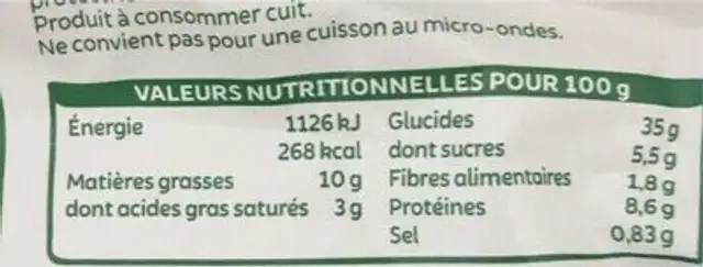 Demi-Lunes Carbonara nutrition facts table