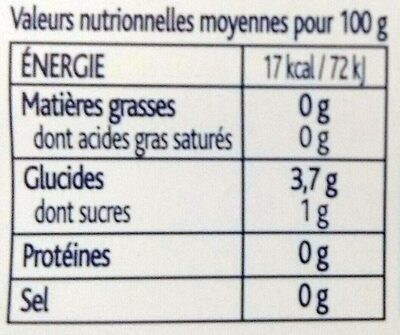 Jus De Citron Vert nutrition facts table