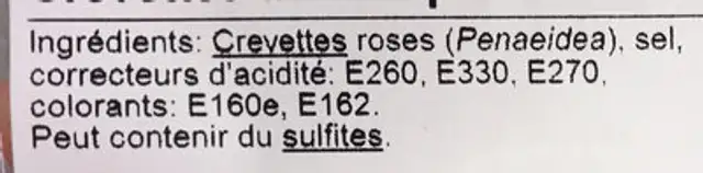 Nos petites crevettes roses ingredients label