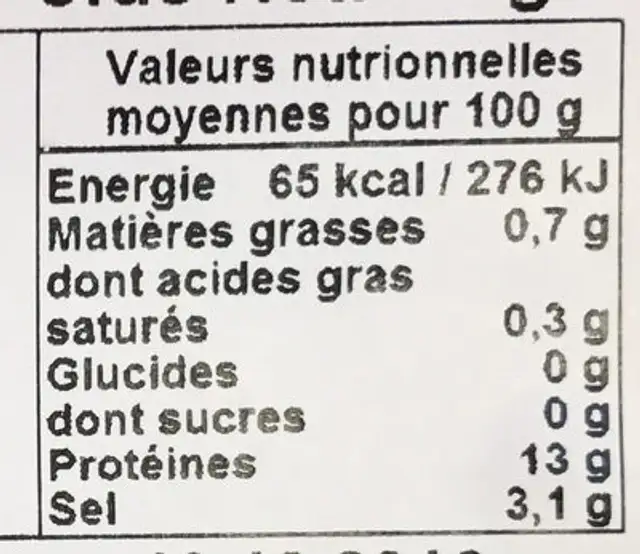 Nos petites crevettes roses nutrition facts table