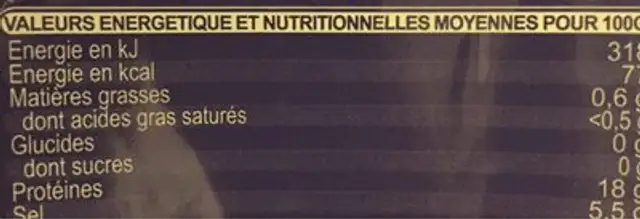 Filets de Haddock salés et fumés nutrition facts table
