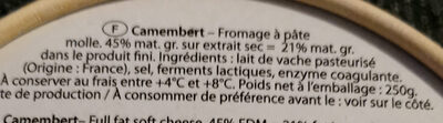 Camembert ingredients label