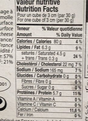 Camembert nutrition facts table