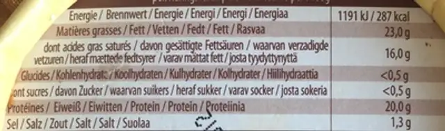 Traditional soft and lavish cheese nutrition facts table