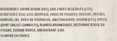 Viande haché tex mex ingredients label
