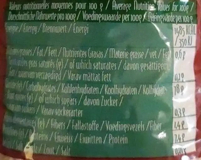 Riz arborio nutrition facts table