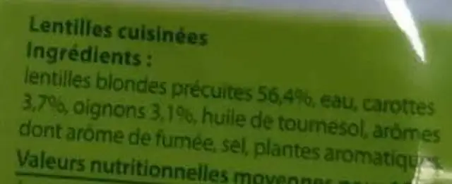 Lentilles oignons carottes ingredients label