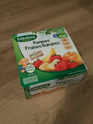 Pommes fraises bananes front packaging