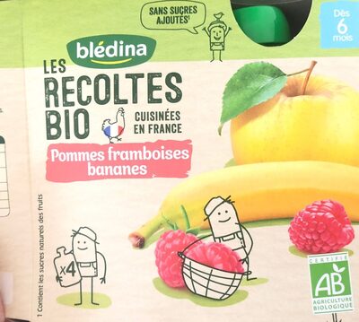 LES RECOLTES BIO Gourde Pommes Framboises Bananes 4x90g Dès 6 mois